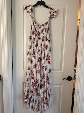 BONGO White Maxi Dress with Red Rose Print